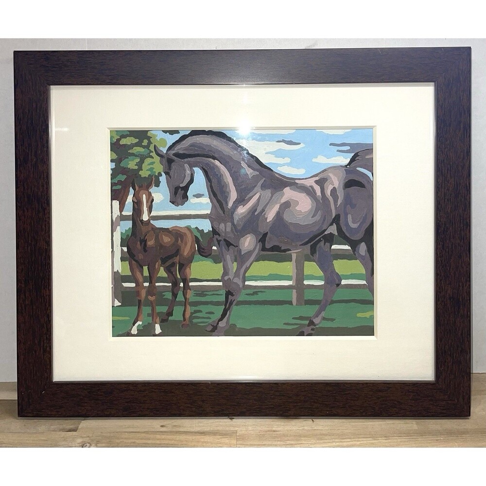 Vintage 1953 Pann Paint By Number Kentucky Thoroughbreds Framed Horses P519B